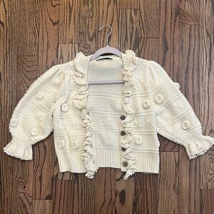Zara Cream Knit Cardigan with Ruffle Details